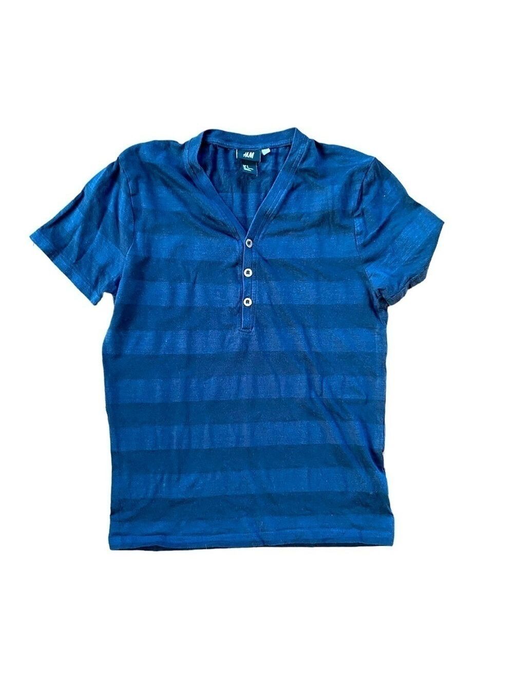 H&M Blue Striped Henley Tee Men’s Size Small